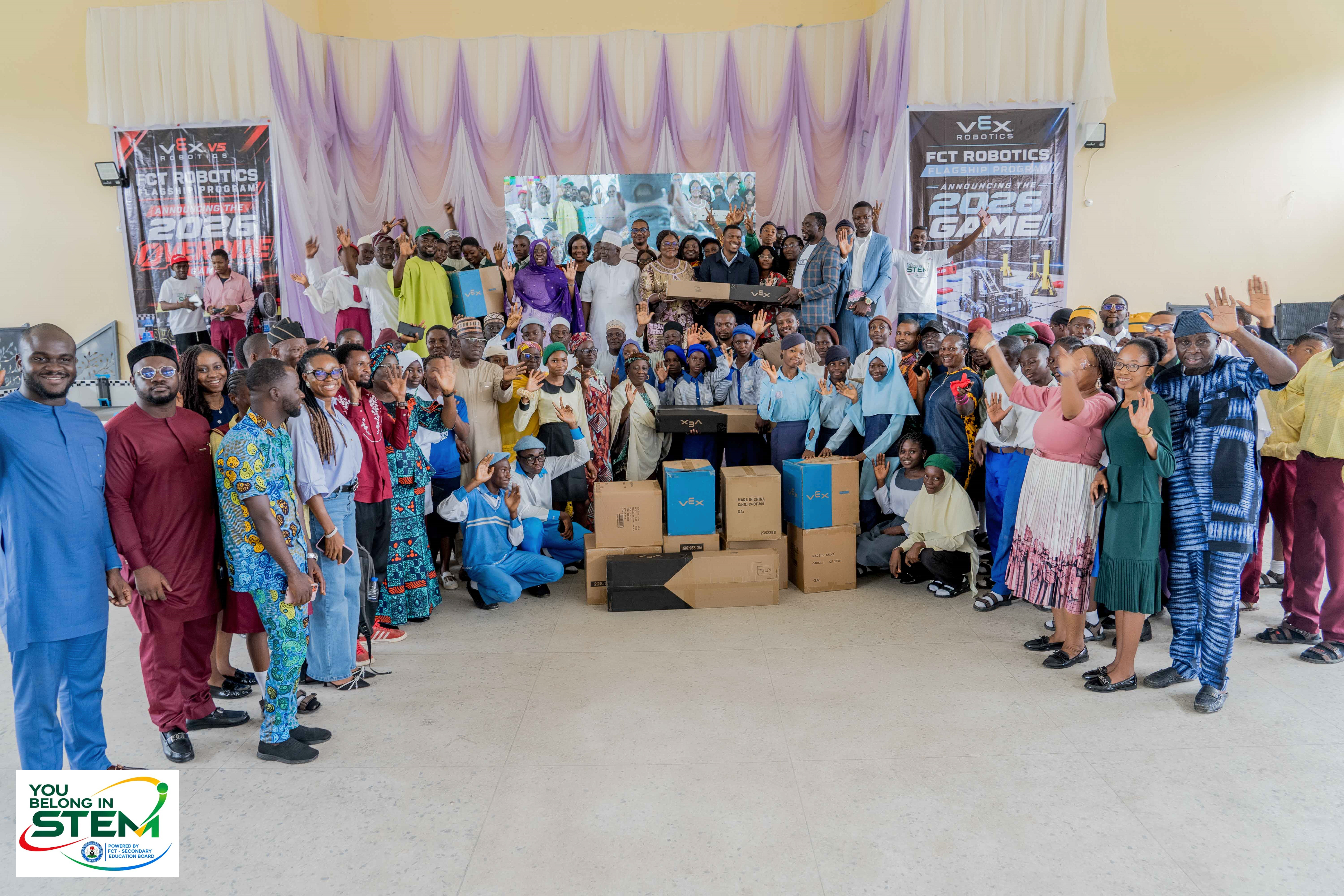 Participants and VEX Robotics equipment at the You Belong in STEM FCT Edition launch