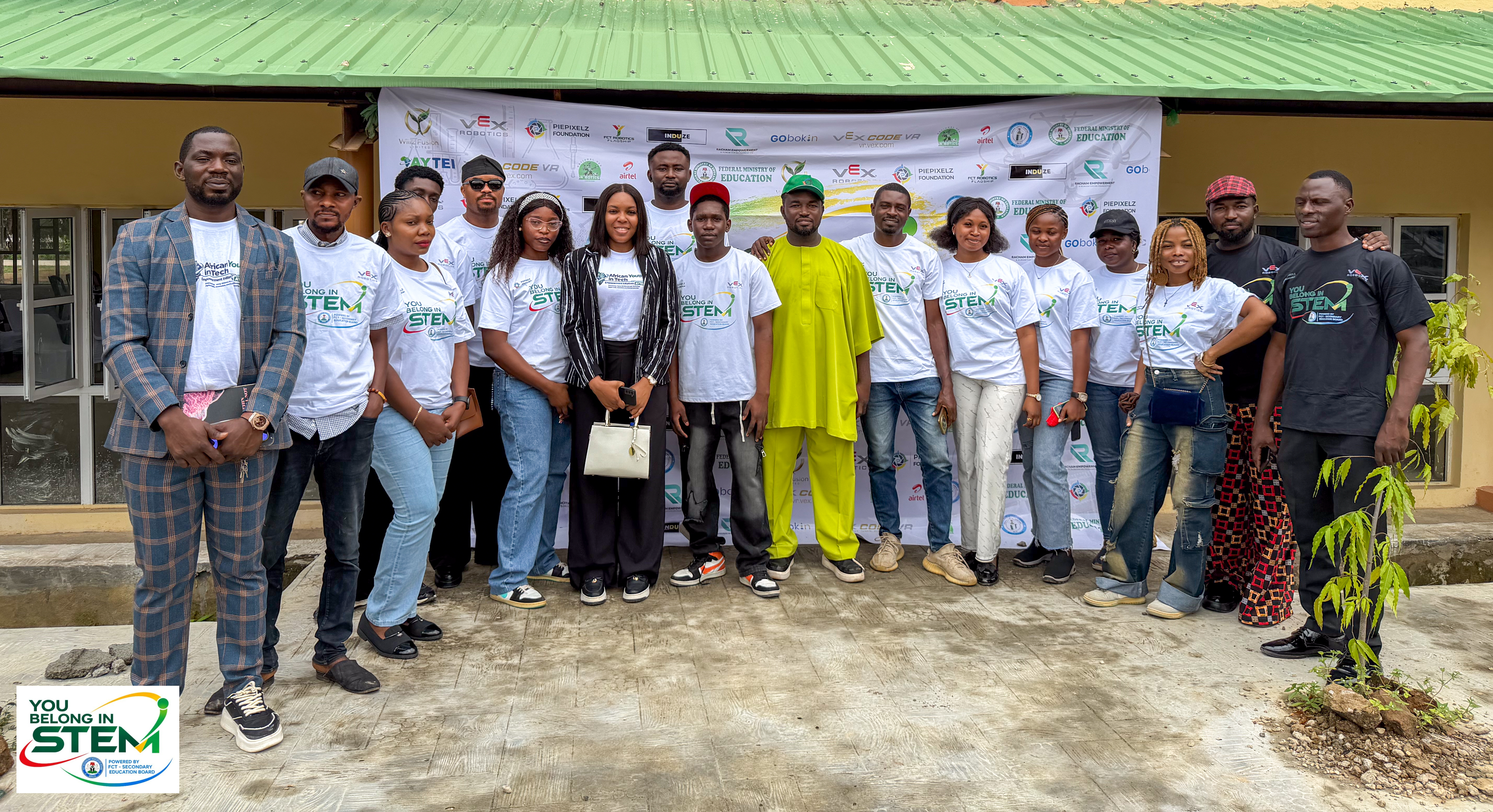 Organising team at the You Belong in STEM FCT Edition event backdrop